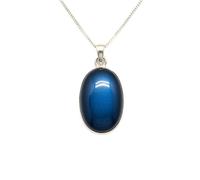 LKBEADS blue quartz gemstone pendant blue color oval shape faceted cut 30x20mm stone charm necklace with 18" cable chain jewelry for men women gift energy & luck |L_DPN_00104
