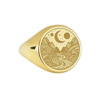 LKBEADS boho landscape signet ring| nigk sky scenery jewelry| custom river coast talisman blooming nature serene valley ring| 925 sterling silver gold plated |LK_PDR_00099_5.5