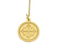 LKBEADS Byzantine Cross Engraved Coin Pendant Necklace 24mm with 18 Inch Cable Chain | Sterling Silver Gold Plated | Unisex Gift Jewelry|LK_PNDN_0193