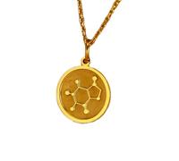 LKBEADS Caffeine Molecule Engraved Coin Pendant Necklace 24mm with 18 Inch Cable Chain | Sterling Silver Gold Plated | Unisex Gift Jewelry|LK_PNDN_0196