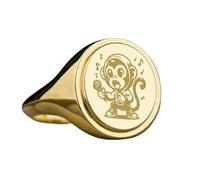 LKBEADS cartoon singing monkey signet ring| animal jewelry| oval engraved music lover hip-hop gift jewelry| 925 sterling silver gold plated |LK_PDR_00453_7.5
