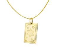 LKBEADS Celestial Stars Engraved Coin Pendant Necklace 24x16mm with 18 Inch Cable Chain | Sterling Silver Gold Plated | Unisex Gift Jewelry|LK_PNDN_0235