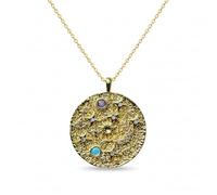 LKBEADS Celestial Sun & Stars Pendant & Locket With Multi Stone Made In Gold Plated Brass 26X26Mm Sunrise Jewelry Nature Charm Necklace With 18 Inch Chain Cable|LK_CHN_0141