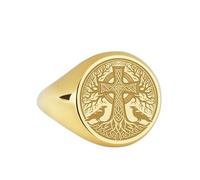 LKBEADS celtic cross signet ring| knot gothic talisman engraved religious symbol dark fantasy jewelry| 925 sterling silver gold plated |LK_PDR_00096_5