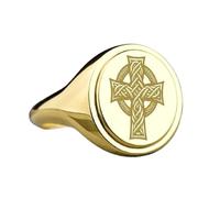 LKBEADS celtic cross signet ring| religious jewelry| oval engraved spiritual irish heritage symbol gift| 925 sterling silver gold plated |LK_PDR_00490_5.5