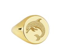 LKBEADS celtic knot dolphin signet ring| marine wildlife engraved ocean creature talisman summertime nautical jewelry| 925 sterling silver gold plated |LK_PDR_00057_12.5