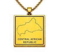 LKBEADS Central African Republic Map 24x26mm Pendant Necklace For Men Women 925 Sterling Silver Square Engraved Outline Charm With 18" Cable Chain |LKN_MAP_00703