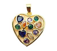 LKBEADS chakra heart pendant | with multi stone made in stainless steel |gold plated,25x23mm |astrology jewelry, protection love charm necklace | with 18 inch chain cable |LK_CHP_0135_C