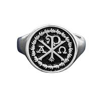 LKBEADS chi rho cross alpha omega ring| christian eastern orthodox| signet religious pinky ring women| baptism jewelry gift&him| 925 sterling silver silver plated |LK_PDR_00731_6.5