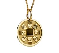 LKBEADS Chinese Coin Engraved Coin Pendant Necklace 24mm with 18 Inch Cable Chain | Sterling Silver Gold Plated | Unisex Gift Jewelry|LK_PNDN_0286