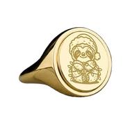 LKBEADS christmas sloth signet ring| animal jewelry| oval engraved gift charm| 925 sterling silver gold plated |LK_PDR_00521_9.5