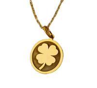 LKBEADS Clover Engraved Coin Pendant Necklace 24mm with 18 Inch Cable Chain | Sterling Silver Gold Plated | Unisex Gift Jewelry|LK_PNDN_0306