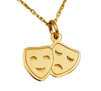 LKBEADS Comedy Tragedy Embossed Pendant Necklace Made in 925 Sterling Silver With Gold Plating 18" Cable Chain Human Face Shape Charm For Unisex Jewelry |LK_EMBO_00099