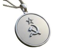 LKBEADS Communist Star Symbol Embossed Pendant Necklace Made in 925 Sterling Silver With Silver Plating 18" Cable Chain Round Shape Charm For Unisex Jewelry |LK_EMBO_00904