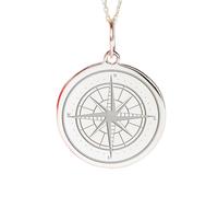 LKBEADS Compass Engraved Coin Pendant Necklace 24mm with 18 Inch Cable Chain | Sterling Silver 925 Sterling Silver | Unisex Gift Jewelry|LK_PNDN_2073