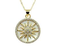 LKBEADS Compass Star Pendant & Locket With Cubic Zirconia Stone Made In Gold Plated Brass 22Mm Celestial Navigation Jewelry Protection Charm Necklace 18 Inch Chain|LK_CHN_0046