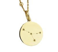 LKBEADS Constellation Cancer Star Engraved Coin Pendant Necklace 24mm with 18 Inch Cable Chain | Sterling Silver Gold Plated | Unisex Gift Jewelry|LK_PNDN_0352