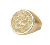 LKBEADS coyote trickster signet ring handmade indigenous mythology jewelry| 925 sterling silver gold plated |LK_PDR_00701_10