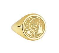 LKBEADS crescent moon signet ring| celestial jewelry| phases amulet| custom ring for men and women| pinky round| 925 sterling silver gold plated |LK_PDR_00153_10.5