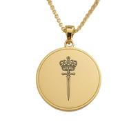 LKBEADS Crown and Dagger Engraving Pendant Necklace Made In 925 Sterling Silver Gold Plated Charm With 18 "Cable Chain Handmade Jewelry For Men Women |LKD_EGP_00798