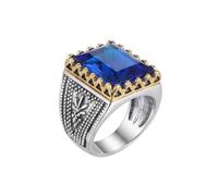LKBEADS Crown Setting Signet Ring 316L Stainless Steel Silver Plated Adjustable Size Jewelry With Blue Quartz Stone Rings For Evrey Ocasion Jewellery |LK_SLF_CHR_0265_RJ