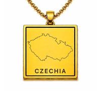 LKBEADS Czechia Map 24x26mm Pendant Necklace For Men Women 925 Sterling Silver Square Engraved Outline Charm With 18" Cable Chain Minimalist Travel Jewelry |LKN_MAP_00713