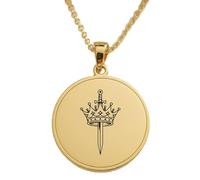 LKBEADS Dagger through Crown Engraving Pendant Necklace Made In 925 Sterling Silver Gold Plated Charm With 18 "Cable Chain Handmade Jewelry For Men Women |LKD_EGP_00799