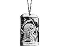 LKBEADS Death Tarot Card Embossed Pendant Necklace Made in 925 Sterling Silver With Silver Plating 18" Cable Chain Rectangle Shape Charm For Unisex Jewelry |LK_EMBO_00309
