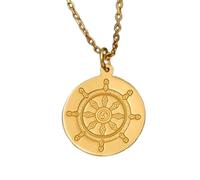 LKBEADS Dharma Wheel Embossed Pendant Necklace Made in 925 Sterling Silver With Gold Plating 18" Cable Chain Round Shape Charm For Unisex Handmade Jewelry |LK_EMBO_00050