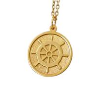 LKBEADS Dharma Wheel Embossed Pendant Necklace Made in 925 Sterling Silver With Gold Plating 18" Cable Chain Round Shape Charm For Unisex Handmade Jewelry |LK_EMBO_00539