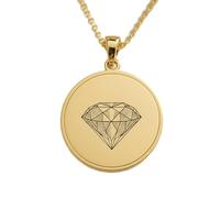 LKBEADS Diamond Gem Engraving Pendant Necklace Round Shape Made In 925 Sterling Silver Gold Plated Charm With 18 "Cable Chain Handmade Jewelry For Men Women |LKD_EGP_00887