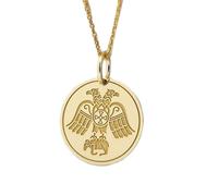LKBEADS Double Headed Eagle Engraved Coin Pendant Necklace 24mm with 18 Inch Cable Chain | Sterling Silver Gold Plated | Unisex Gift Jewelry|LK_PNDN_0484