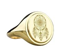 LKBEADS dreamcatcher signet ring| ring engraved sacred web and hanging feathers| spiritual dream catcher jewelry| 925 sterling silver gold plated |LK_PDR_00579_9