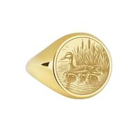 LKBEADS duck signet ring| waterfowl engraved pond wildlife talisman dainty spirit animal custom mother jewelry| 925 sterling silver gold plated |LK_PDR_00054_12.5