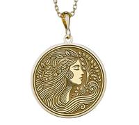 LKBEADS Earth Goddess Embossed Pendant Necklace Made in 925 Sterling Silver With Gold Plating 18" Cable Chain Round Shape Charm For Unisex Handmade Jewelry |LK_EMBO_00266