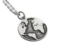LKBEADS Earth World Map Embossed Pendant Necklace Made in 925 Sterling Silver With Silver Plating 18" Cable Chain Round Shape Charm For Unisex Jewelry |LK_EMBO_00361