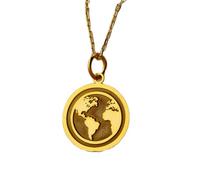 LKBEADS Earth World Map Engraved Coin Pendant Necklace 24mm with 18 Inch Cable Chain | Sterling Silver Gold Plated | Unisex Gift Jewelry|LK_PNDN_0539