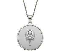 LKBEADS Egyptian Ankh Embossed Pendant Necklace Made in 925 Sterling Silver With Silver Plating 18" Cable Chain Round Shape Charm For Unisex Handmade Jewelry |LK_EMBO_00868