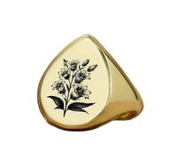 LKBEADS engraved bellflower ring in pear shape | 925 sterling silver gold plated | gift jewelry,vintage style signet ring's hypoallergenic jewellery|LK_PDR_01612_12.5