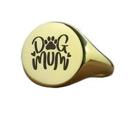 LKBEADS engraved dog mum & pow ring in round shape | 925 sterling silver gold plated | gift jewelry,vintage style signet ring's hypoallergenic jewellery|LK_PDR_01221_10.5