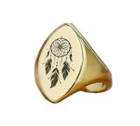LKBEADS engraved dream catcher ring in marquise shape | 925 sterling silver gold plated | gift jewelry,vintage style signet ring's hypoallergenic jewellery|LK_PDR_01542_12.5