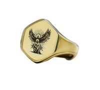 LKBEADS engraved eagle jesus ring in hexagon shape | 925 sterling silver gold plated | gift jewelry,vintage style signet ring's hypoallergenic jewellery|LK_PDR_01331_7.5