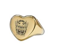 LKBEADS engraved guardian lion ring in heart shape | 925 sterling silver gold plated | gift jewelry,vintage style signet ring's hypoallergenic jewellery|LK_PDR_01436_12.5
