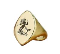 LKBEADS engraved mermaid ring in marquise shape | 925 sterling silver gold plated | gift jewelry,vintage style signet ring's hypoallergenic jewellery|LK_PDR_01728_6
