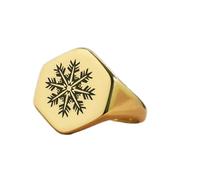 LKBEADS engraved snowflake ring in hexagon shape | 925 sterling silver gold plated | gift jewelry,vintage style signet ring's hypoallergenic jewellery|LK_PDR_01642_5.5