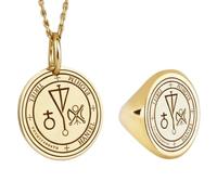 LKBEADS Esoteric Angelic Seal Pendant Necklace & Signet Ring |LK_PCOM_0557 | 925 Sterling Silver Pendant Size 24mm Gold Plated Mystic Sigil Charm Meaningful Jewelry Set
