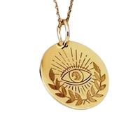 LKBEADS Evil Eye Engraving Pendant Necklace Round Shape Made In 925 Sterling Silver Gold Plated Charm With 18 "Cable Chain Handmade Jewelry For Men Women |LKD_EGP_00147