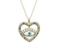 LKBEADS Evil Eye In Heart Pendant & Locket With Multi Stone Made In Gold Plated Brass 26X24Mm Protection Jewelry Love Charm Necklace With 18 Inch Chain Cable|LK_CHN_0138