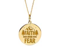 LKBEADS Faith over Fear Engraved Coin Pendant Necklace 24mm with 18 Inch Cable Chain | Sterling Silver Gold Plated | Unisex Gift Jewelry|LK_PNDN_0602
