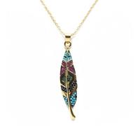 LKBEADS Feather Pendant & Locket Pendant & Locket With Multi Stone Made In Gold Plated Brass 44X14Mm Multicolor Jewelry Charm Necklace With 18 Inch Chain Cable|LK_CHN_0154